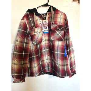 Legendary Outfitters Plaid Flannel Shirt Jacket Quilted Lining Fleece Hood Red